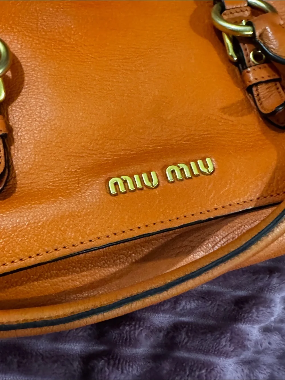 Miu Miu Madras Goatskin Flap Satchel Crossbody Bag Orange Leather Italy - Picture 5 of 16